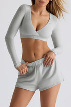 Brushed Jersey Wrap Crop Top in Fog Grey