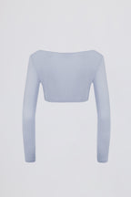 Brushed Jersey Wrap Crop Top in Soft Blue