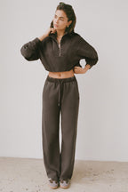 Acid Wash Wide-Leg Joggers in Brown