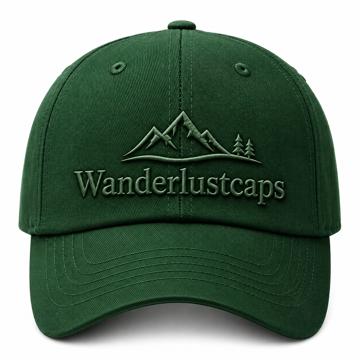 WanderlustCaps Premium Unisex Forest Green 3D Embossed Adjustable Cotton Baseball Cap