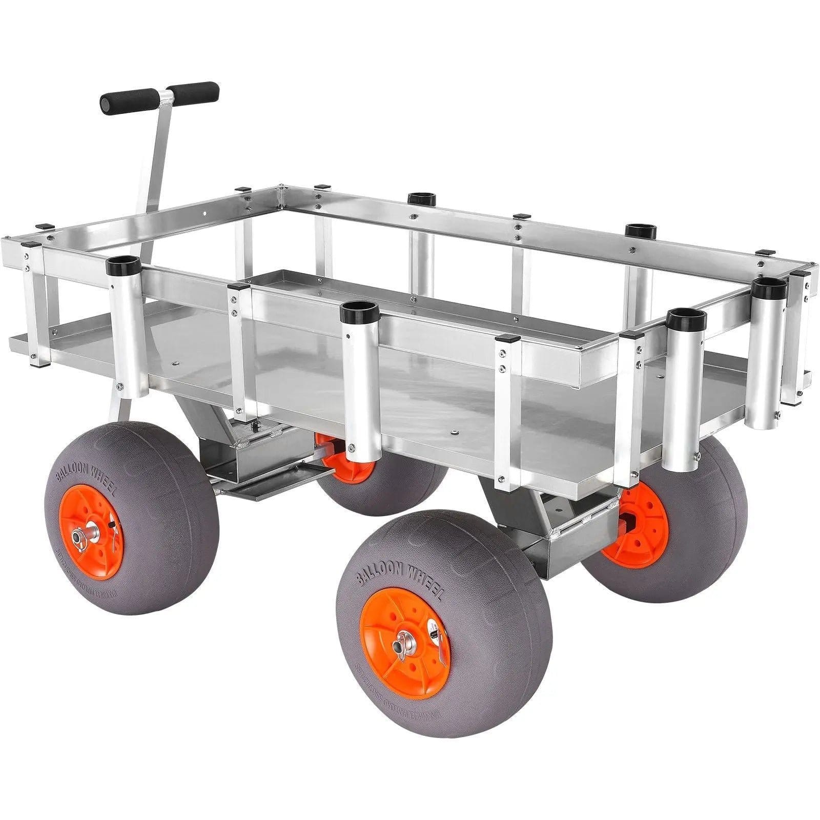 VEVOR-Beach-Fishing-Cart-500-lbs-Load-Capacity-Fish-and-Marine-Cart-with-Four-13-Big-Wheels-PU-Balloon-Tires-for-Sand-Heavy-Duty-Aluminum-Pier-Wagon-Trolley-with-6-Rod-Holders-for-Fis-2